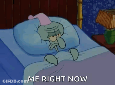 Squidward From Spongebob Squarepants Is Laying In A Bed With A Nightcap On His Head . GIF