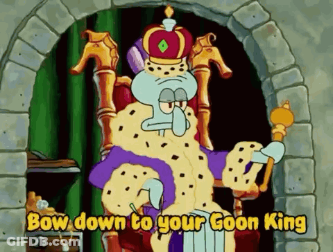 Squidward From Spongebob Squarepants Is Sitting On A Throne With A Crown On His Head And A Cane . GIF