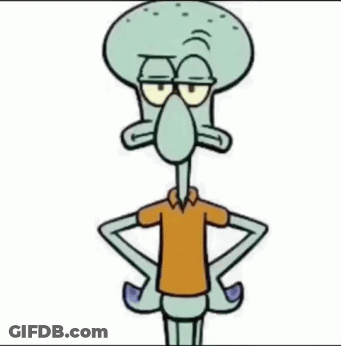 Squidward From Spongebob Squarepants Is Standing Next To Each Other With His Hands On His Hips And A Yellow Shirt On . GIF