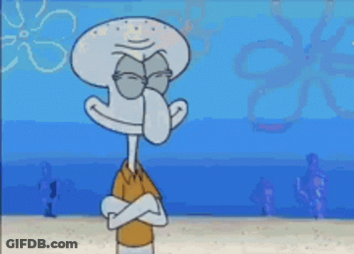 Squidward From Spongebob Squarepants Is Standing On A Beach GIF