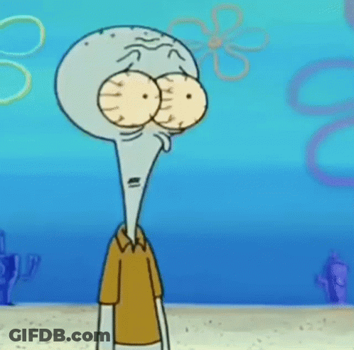 Squidward From Spongebob Squarepants Is Standing On A Beach With His Arms Crossed And Smiling . GIF