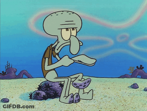 Squidward From SpongeBob SquarePants Sitting On Rock GIF