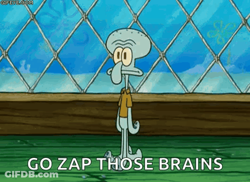 Squidward Go Zap Those Brains Chain Link Fence GIF