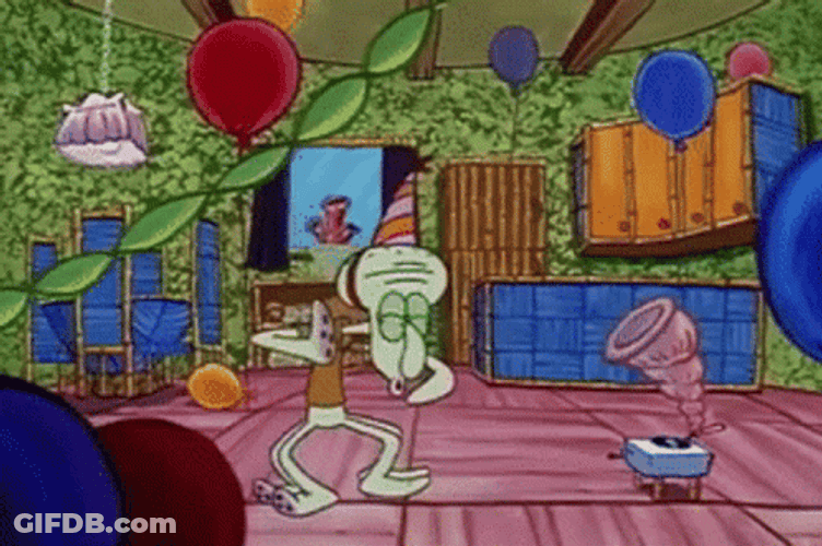 Squidward Happy Dancing With Party Hat GIF
