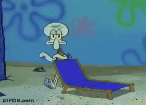Squidward Holding Blue Box In Front Of Door GIF