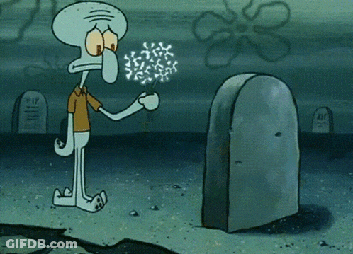 Squidward Holding Flower At Grave GIF