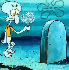 Squidward Holding Flowers At Grave GIF