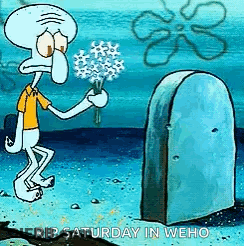 Squidward Holding Flowers At Tombstone GIF