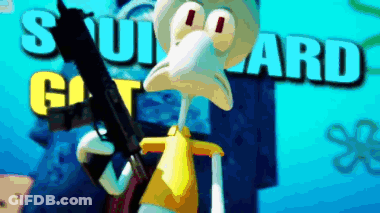 Squidward Holding Gun GIF