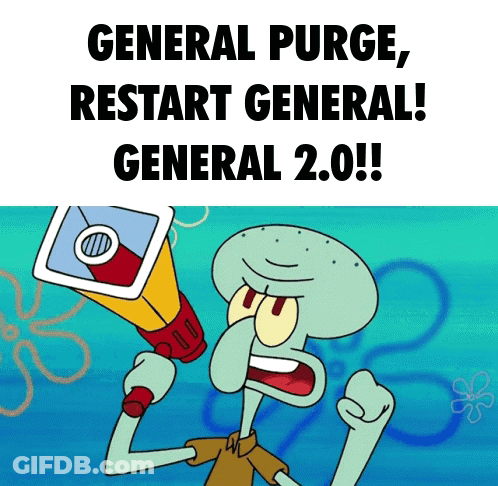 Squidward Holding Megaphone Saying General Purge Restart General General 2.0 GIF
