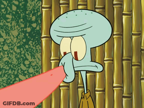 Squidward Holding Red Object In Mouth GIF