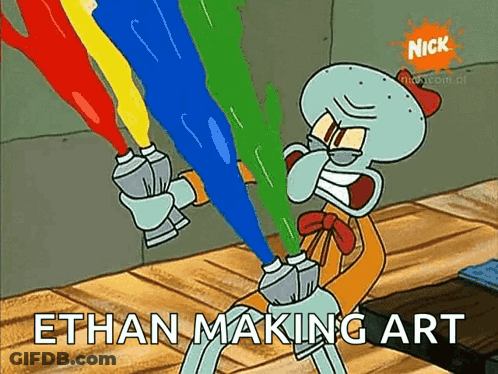 Squidward Holding Spray Paint Cans Saying Ethan Making Art GIF