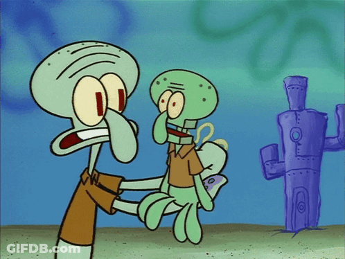 Squidward Holding Stuffed Animal GIF