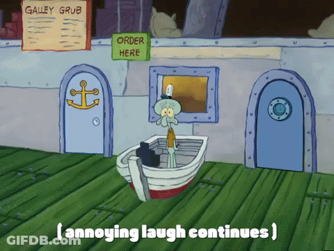 Squidward In Boat With Annoying Laugh GIF