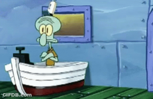 Squidward In Boat With Toothbrush GIF