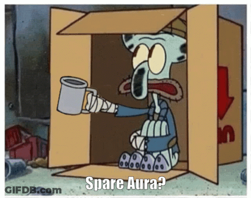 Squidward In Box Asking Spare Aura With Mug GIF