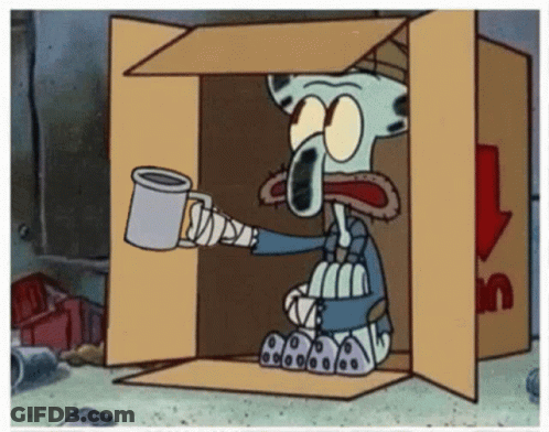 Squidward In Cardboard Box Holding Coffee GIF