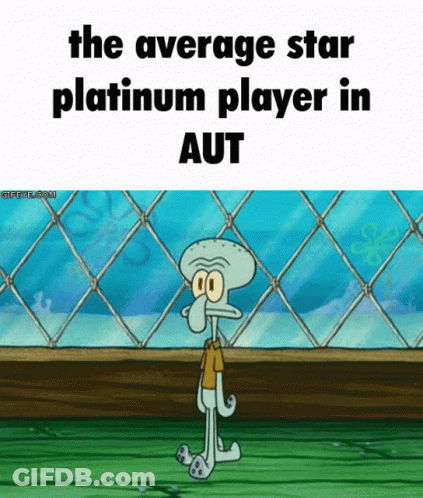 Squidward In Front Of Chain Link Fence Says Average Star Platinum Player GIF