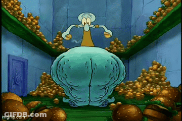 Squidward In Room With Hamburgers And Oranges GIF
