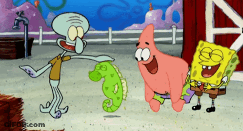 Squidward Patrick And SpongeBob Playing With Seahorse GIF