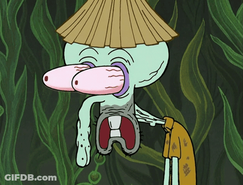 Squidward Spongebob Straw Hat Yellow Shirt GIF