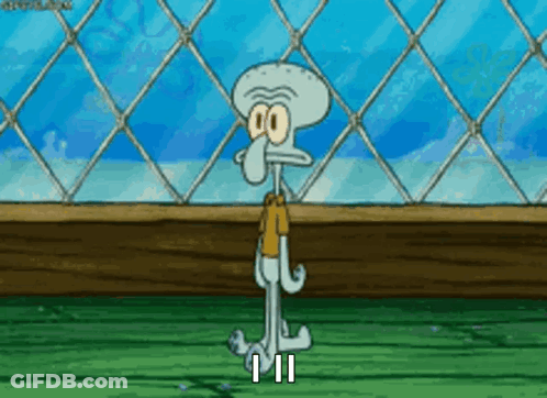Squidward Standing In Front Of Chain Link Fence GIF