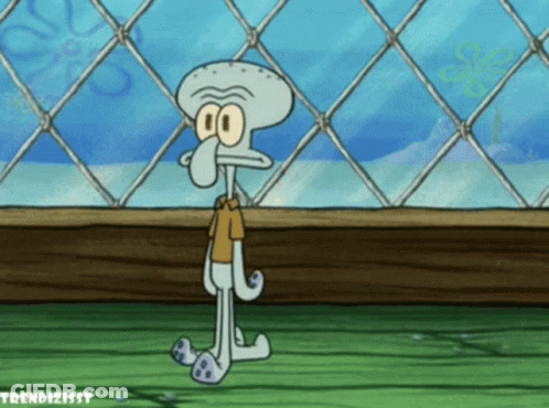 Squidward Standing In Front Of Fence GIF