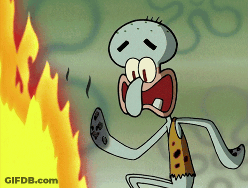 Squidward Standing In Front Of Fire GIF