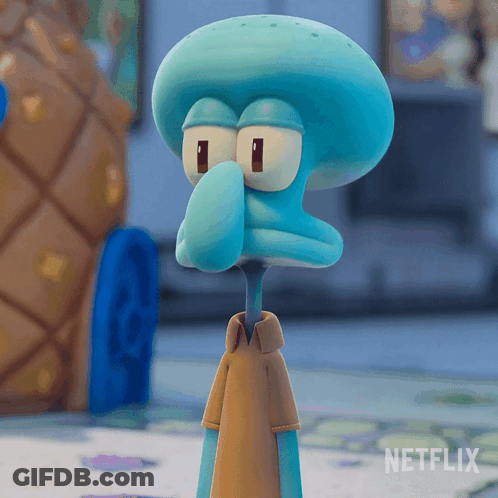Squidward Standing In Front Of SpongeBob House GIF