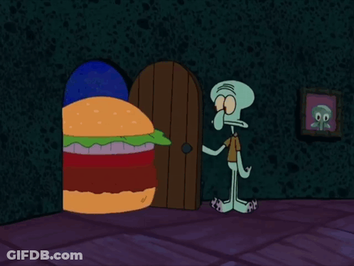 Squidward Standing Next To Hamburger GIF