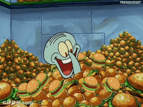 Squidward Surrounded By Hamburgers GIF