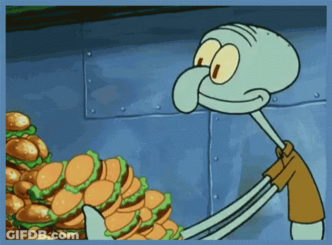 Squidward Swallows Krabby Patty GIF