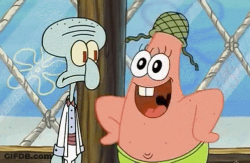 Squidward Tentacles And Patrick Star Standing Together GIF