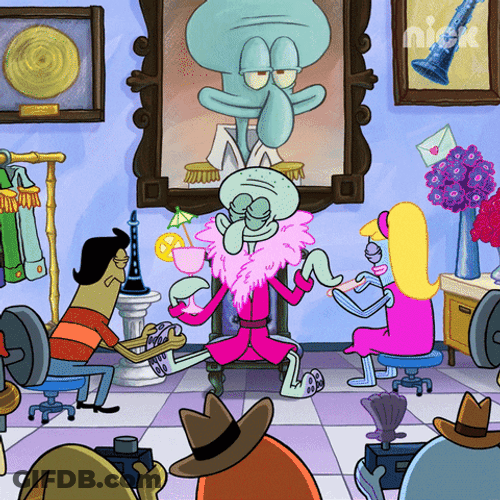 Squidward Tentacles As Celebrity Getting Pampered GIF