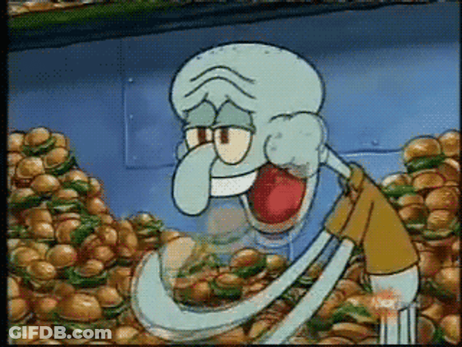 Squidward Tentacles Eating Krabby Patties GIF
