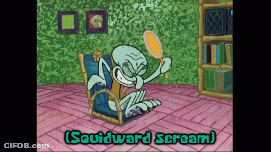 Squidward Tentacles Screaming While Facing Mirror GIF