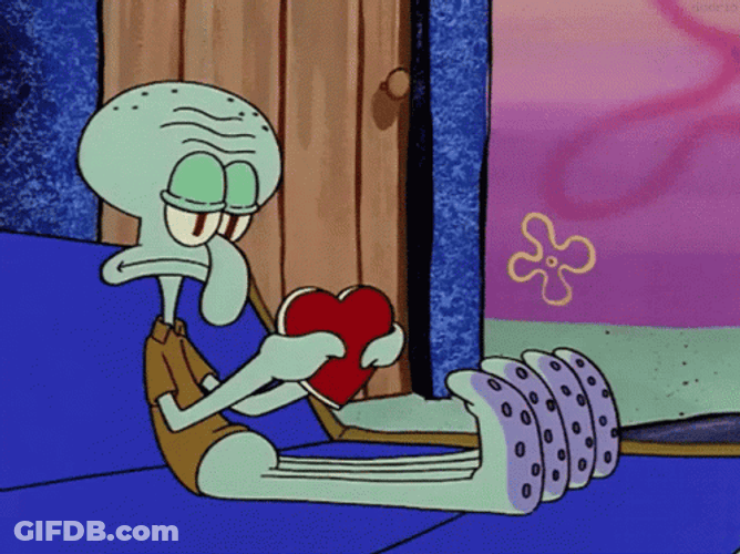 Squidward Tentacles Tearing Heart Shaped Letter GIF