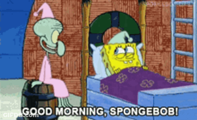 Squidward Wake Spongebob Rainbow Bed GIF