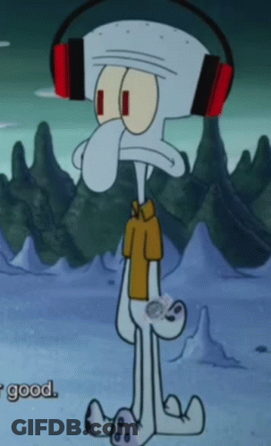 Squidward Wearing Headphones Holding Watch GIF