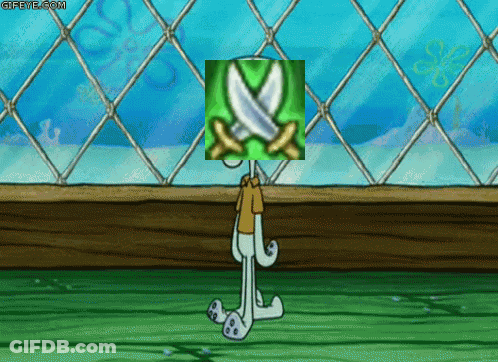 Squidward With Two Swords On Head GIF