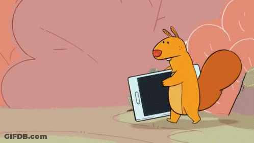 Squirrel And Green Duck Carrying Phone GIF
