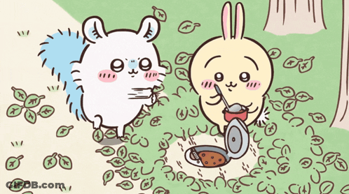 Squirrel And Rabbit Drinking Cans GIF