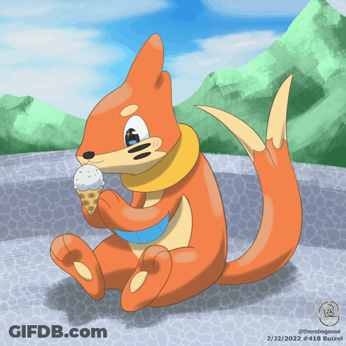 Squirrel Eating Ice Cream Cone With Date 2/22/2022 GIF