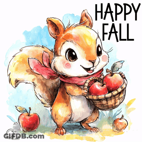 Squirrel Holding Basket Of Apples Happy Fall GIF