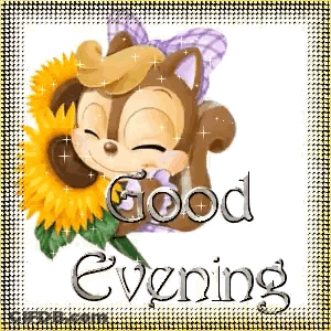 Squirrel Holding Sunflower Saying Good Evening GIF
