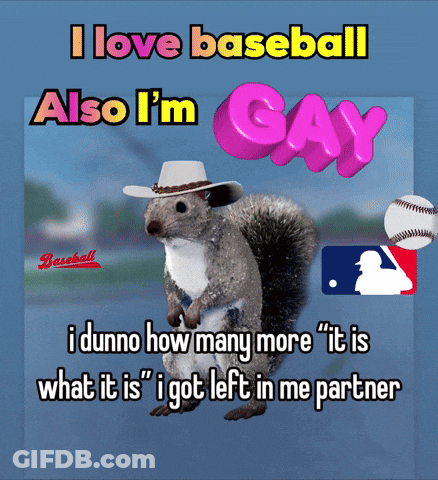 Squirrel In Cowboy Hat Saying I Love Baseball Also I'm Gay GIF