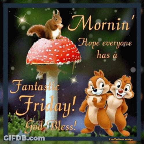 Squirrel Sitting On Mushroom Saying Fantastic Friday GIF