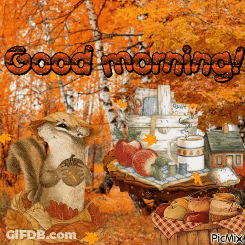 Squirrel Sitting On Table Saying Good Morning GIF