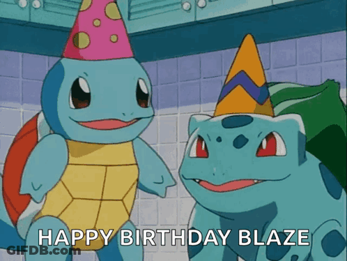 Squirtle And Bulbasaur Party Hats Happy Birthday Blaze GIF
