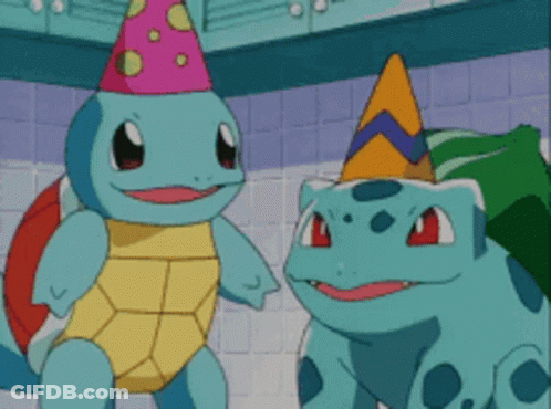 Squirtle And Bulbasaur Wearing Party Hats GIF